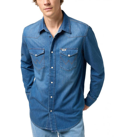 Wrangler Men's Western Blue Denim Shirt