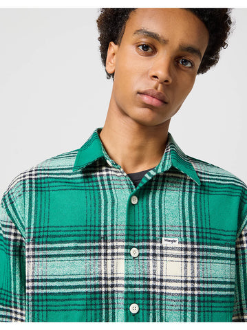 Wrangler Camicia a quadri da uomo Non Frayed Plaid Verde