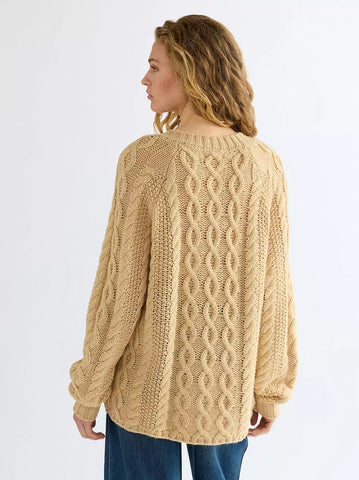 Wrangler Maglia da donna scollo a V Relaxed Cable Knit beige