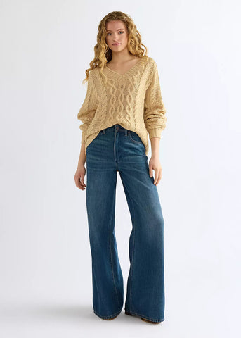 Wrangler Maglia da donna scollo a V Relaxed Cable Knit beige
