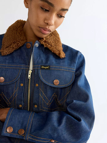Wrangler Giacca di jeans da donna con colletto sherpa Regular