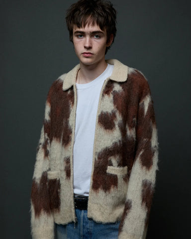 Obey Cardigan con zip da uomo in misto lana Cow Pattern
