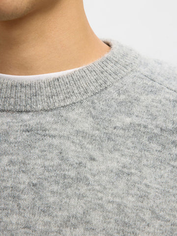 Selected Maglia girocollo in lana da uomo Rai grigia