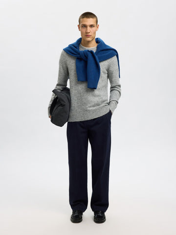 Selected Maglia girocollo in lana da uomo Rai grigia