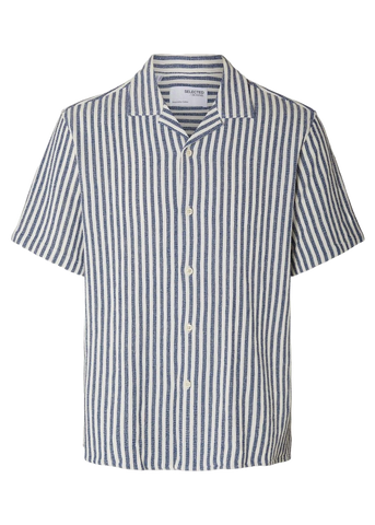 Selected Relax Blue short-sleeved men's striped shirt