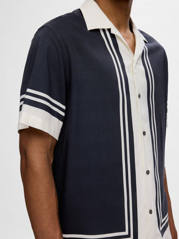 Selected Men's Short Sleeve Relax Bandana Blue Shirt