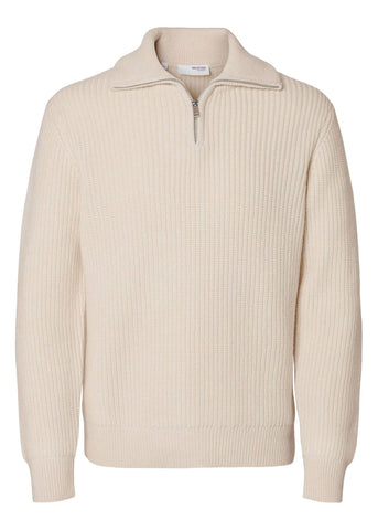 Selected Maglione mezza zip da uomo Land panna