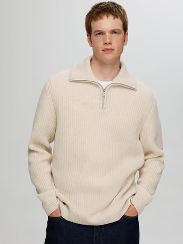 Selected Maglione mezza zip da uomo Land panna