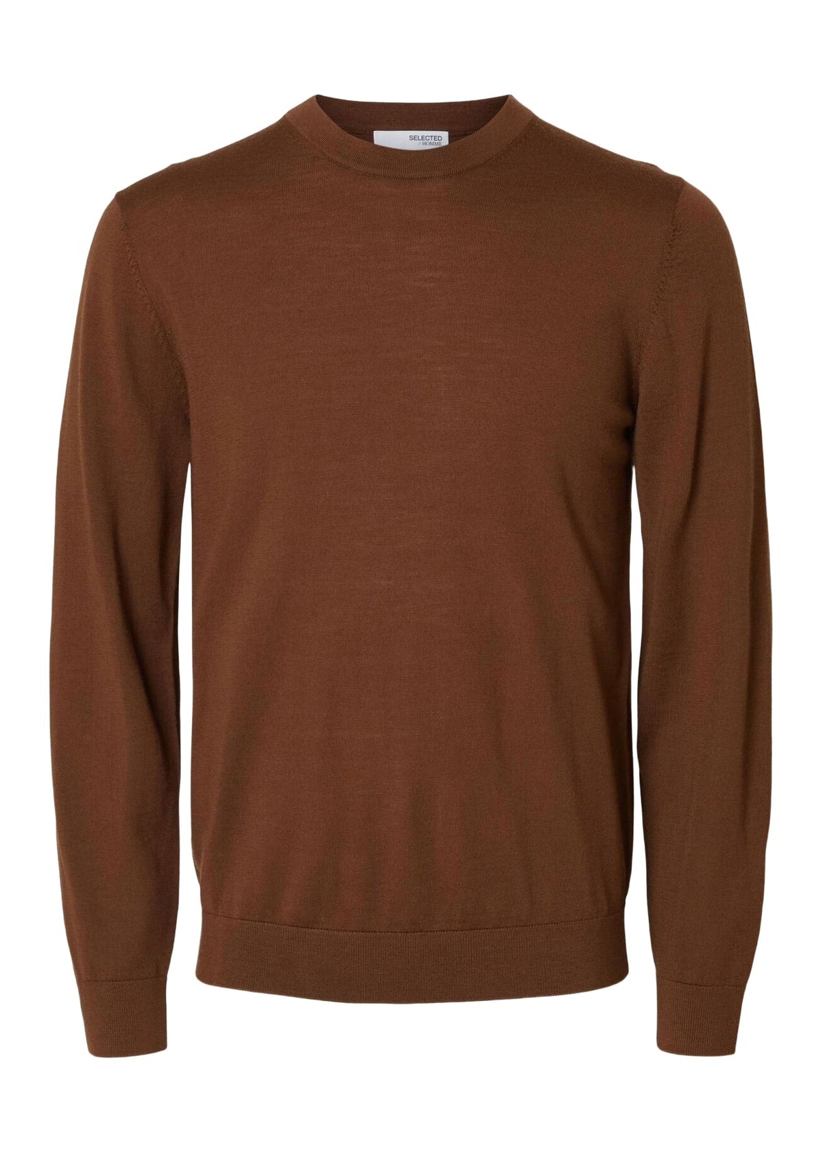 Selected Maglia girocollo in lana merino da uomo Tray marrone