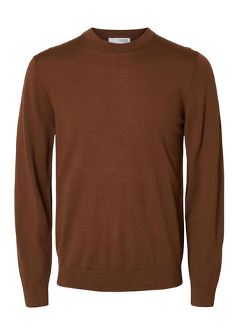 Selected Maglia girocollo in lana merino da uomo Tray marrone