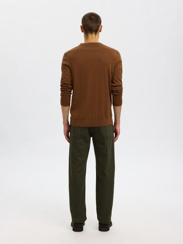 Selected Maglia girocollo in lana merino da uomo Tray marrone