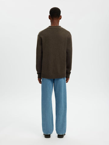 Selected Maglia in lana da uomo Cardigan marrone