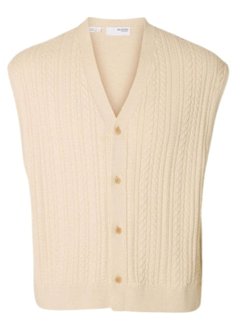 Selected Gilet in cotone da uomo Relaxed Cable beige
