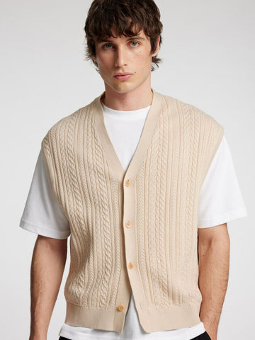 Selected Gilet in cotone da uomo Relaxed Cable beige