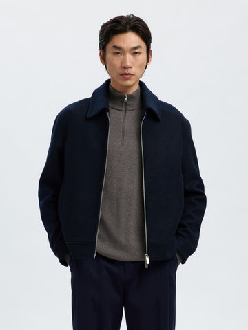 Selected Giacca corta in panno da uomo blu