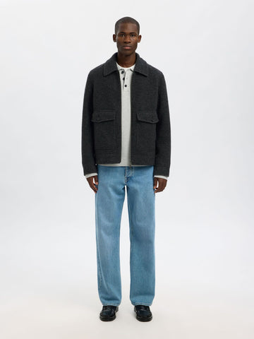 Selected Giacca di panno con zip da uomo Jakob grigia