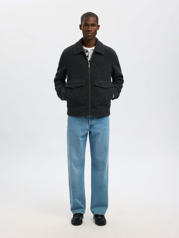 Selected Giacca di panno con zip da uomo Jakob grigia