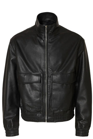 Selected Giacca Bomber in vera pelle da uomo Josef nera