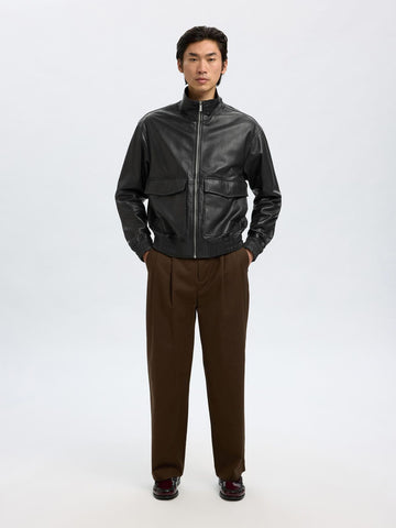 Selected Giacca Bomber in vera pelle da uomo Josef nera