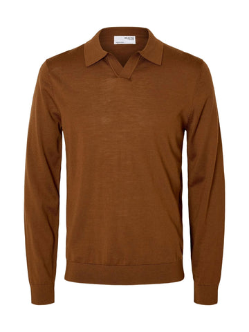 Selected Maglia a polo in lana merino da uomo Tray