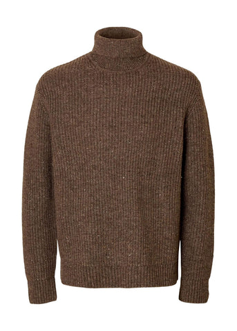 Selected Maglia collo alto da uomo Land marrone