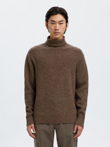 Selected Maglia collo alto da uomo Land marrone