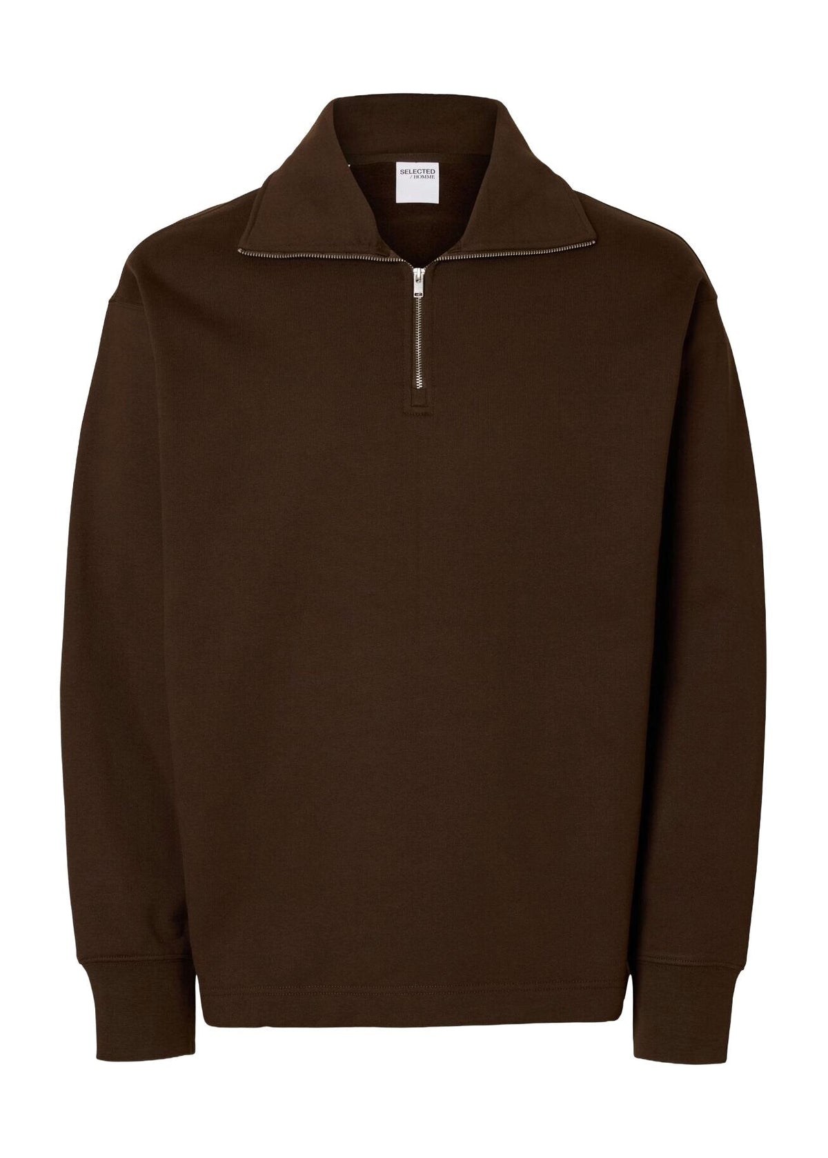 Selected Men's Relax Ron Half-Zip Sweatshirt in Brown