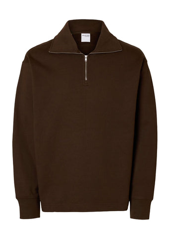Selected Men's Relax Ron Half-Zip Sweatshirt in Brown