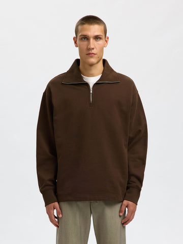 Selected Men's Relax Ron Half-Zip Sweatshirt in Brown