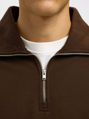 Selected Men's Relax Ron Half-Zip Sweatshirt in Brown