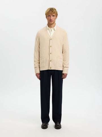 Selected Cardigan con bottoni da uomo Coba panna