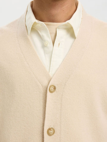 Selected Cardigan con bottoni da uomo Coba panna
