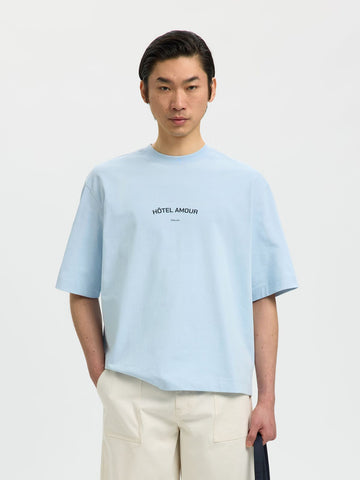 Selected T-Shirt da uomo manica corta Liam celeste
