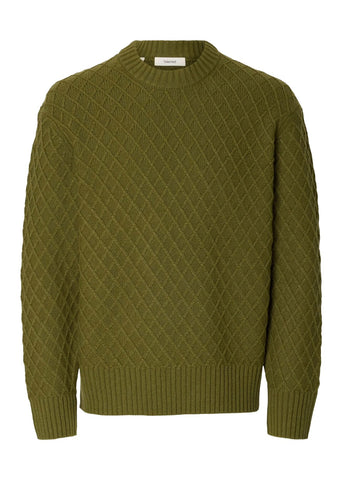 Selected Patric Men's Crew Neck Wool Sweater in Green