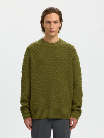 Selected Patric Men's Crew Neck Wool Sweater in Green