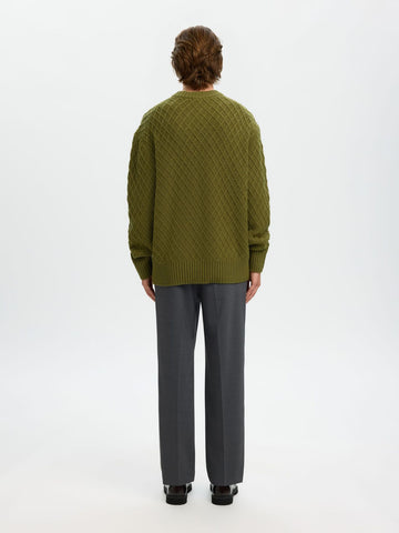 Selected Patric Men's Crew Neck Wool Sweater in Green