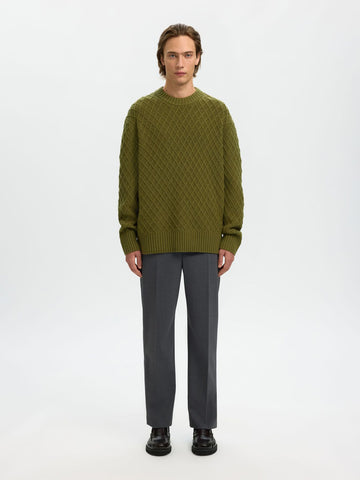 Selected Patric Men's Crew Neck Wool Sweater in Green