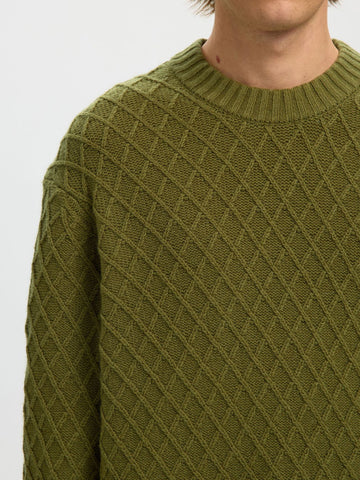 Selected Patric Men's Crew Neck Wool Sweater in Green