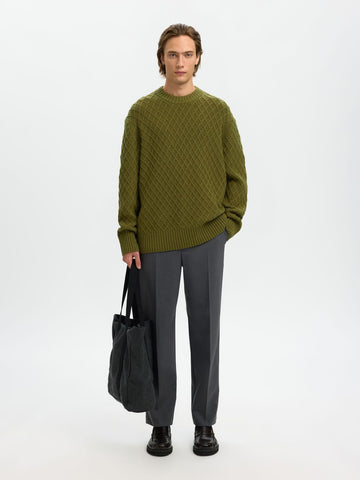 Selected Patric Men's Crew Neck Wool Sweater in Green