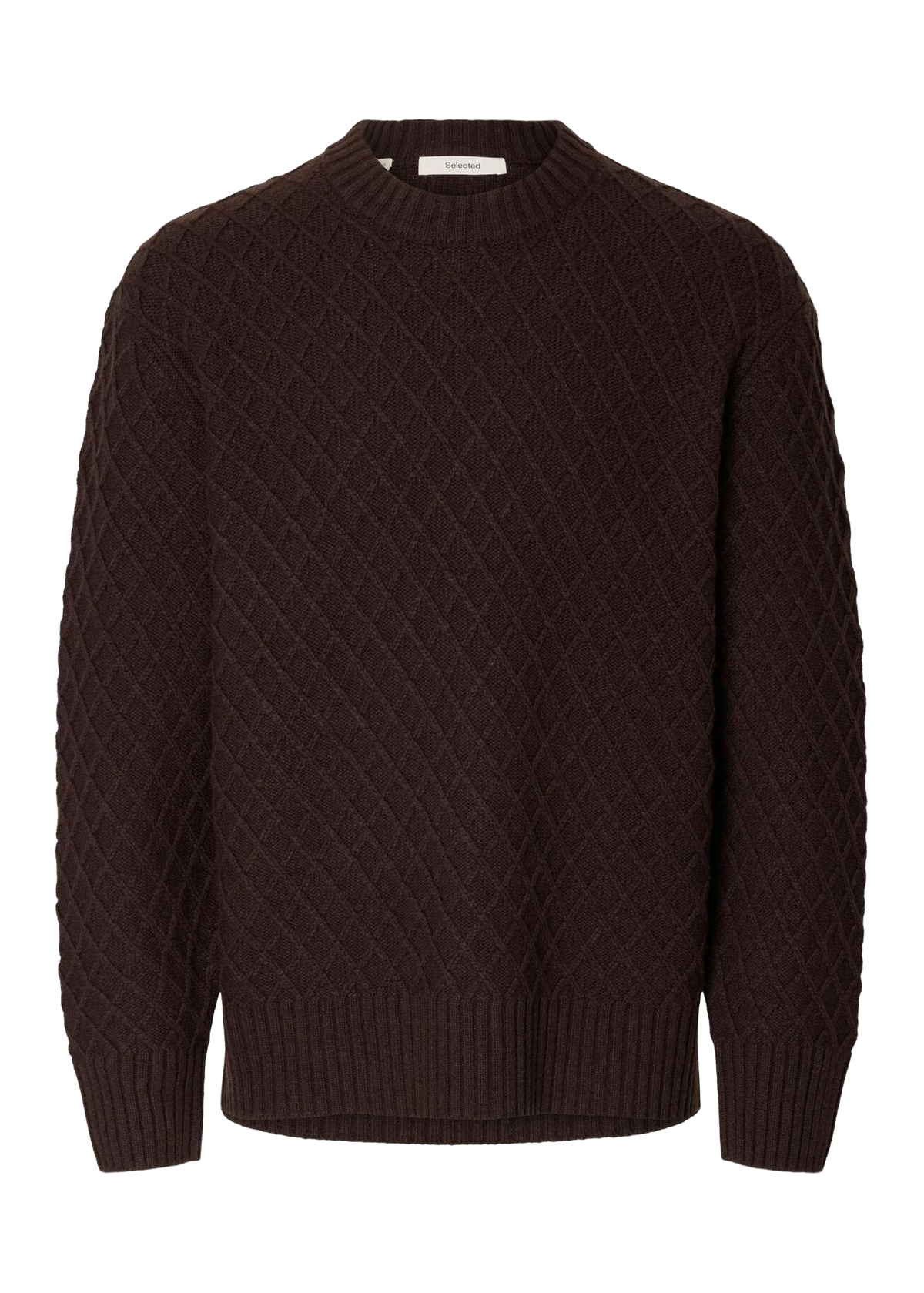 Selected Maglia in lana girocollo da uomo Patric marrone