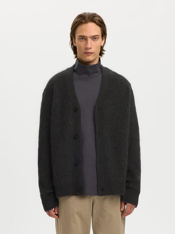 Selected Cardigan da uomo in misto lana mohair Meis grigio