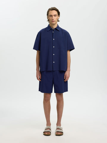 Selected Men's Stuart Blue Seersucker Shorts