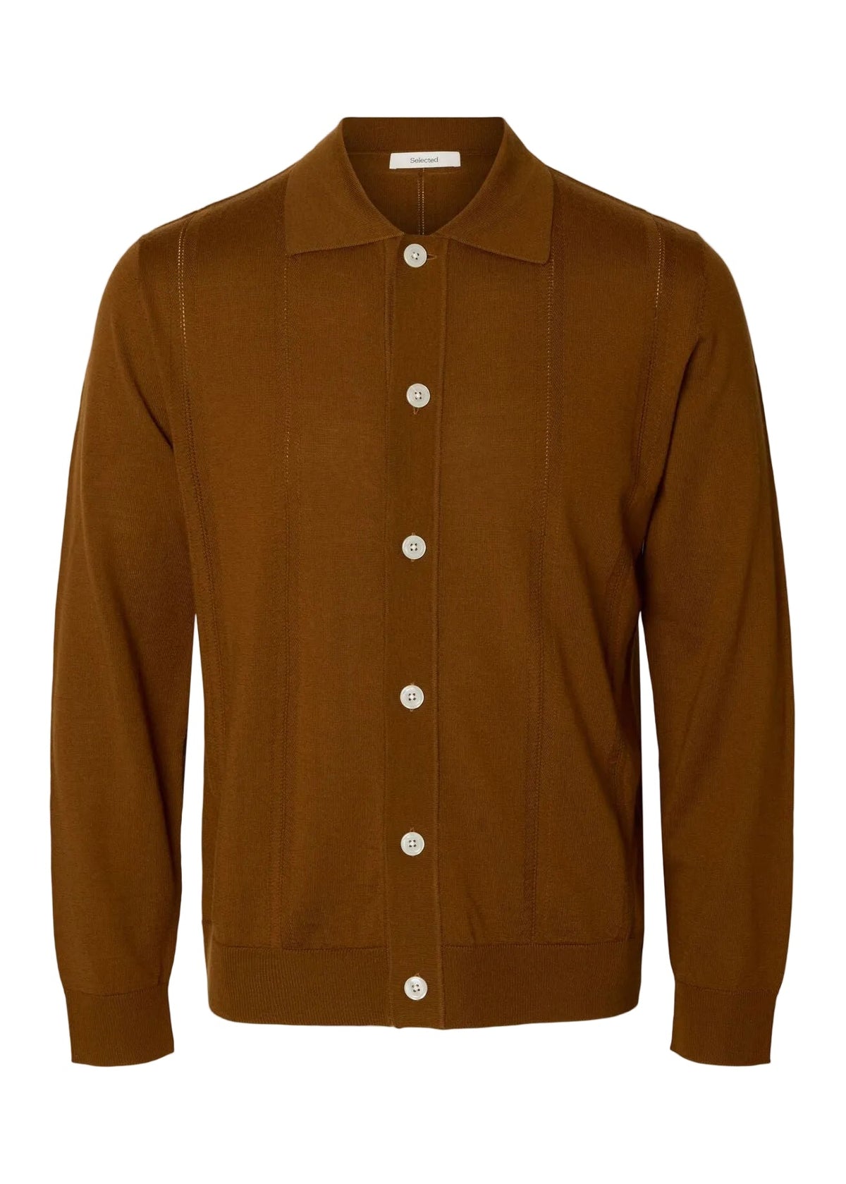 Selected Cardigan da uomo in lana merino Tray marrone
