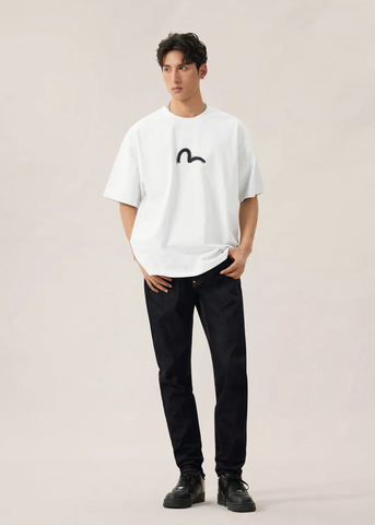 Evisu T-Shirt da uomo manica corta Hand Brush Daicocock bianca