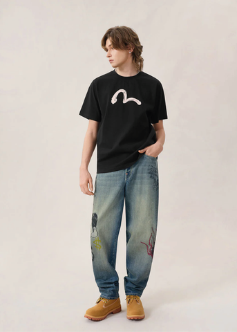 Evisu T-Shirt da uomo manica corta Hand Brush nera
