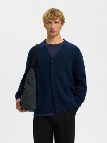 Selected Cardigan in lana da uomo Coba blu