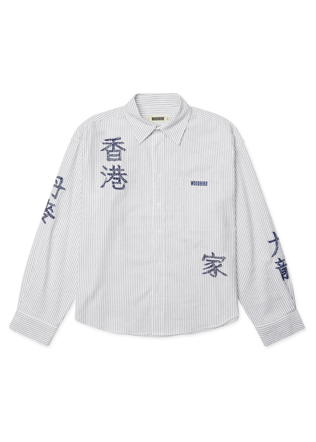 Woodbird Camicia a righe da uomo Xing Ox Writing bianca/blu