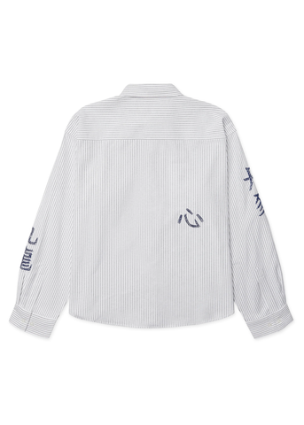 Woodbird Camicia a righe da uomo Xing Ox Writing bianca/blu
