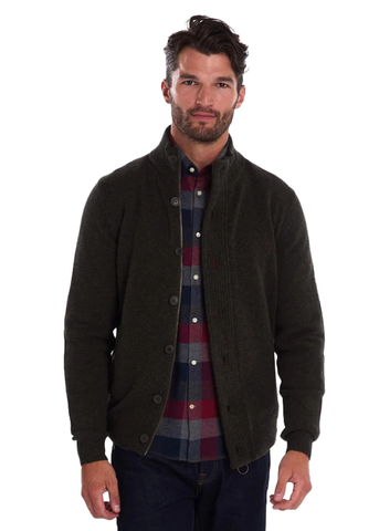 Barbour Maglione da uomo con zip  in Lana d’Agnello Essential Patch  verde