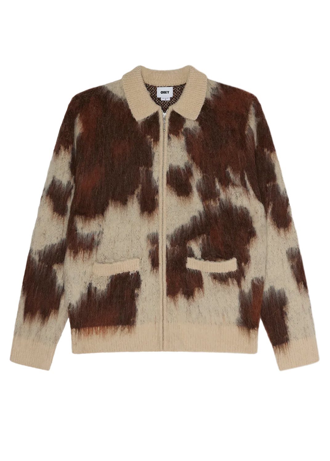 Obey Cardigan con zip da uomo in misto lana Cow Pattern